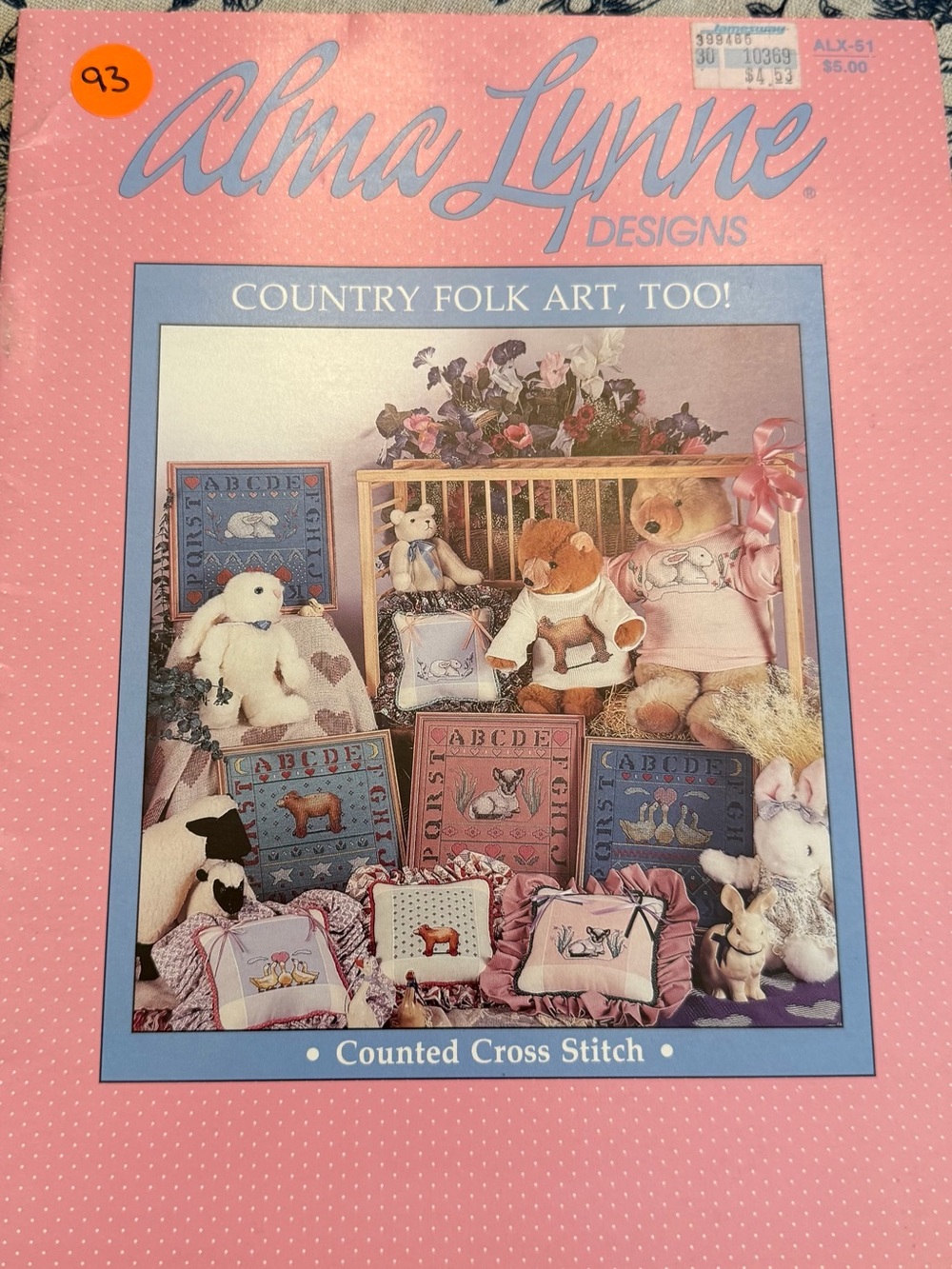 Country Cross Stitch Pattern Chart Book Folk Art Sewing Booklet Farmhouse 80s
